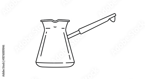 Simple black and white line illustration of a traditional Turkish coffee pot for minimalist kitchen and beverage icons on a white background.