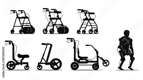 Variety of mobility aids and walker silhouettes for accessibility