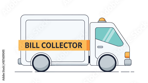 White delivery truck with the text bill collector on its side representing financial services, debt recovery, and logistics management.