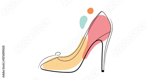 Stylish high heel shoe in a minimal line art style with colorful abstract shapes ideal for fashion beauty and feminine footwear design projects.