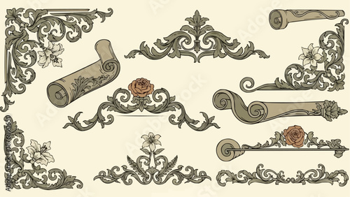 Ornate Decorative Architectural Elements Vintage Design.