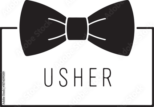 Black bow tie with text usher white