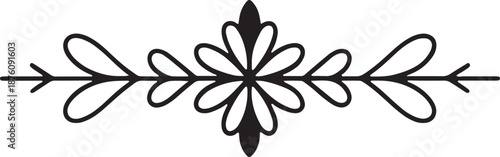 Vintage floral divider with heart shaped leaves and central flower for elegant page decoration