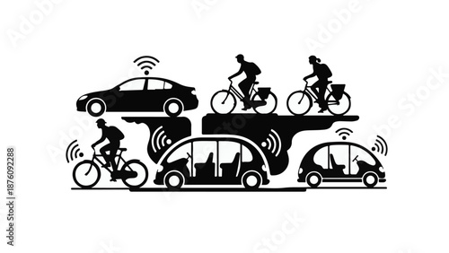 Vehicles and bicycles with wireless signals on road