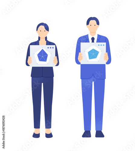 キャリアを可視化する男女の会社員。転職や昇格を意識したビジネスパーソン。