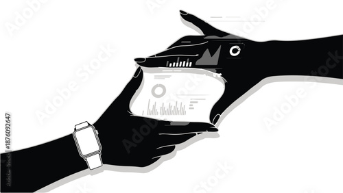 Robot hand shaking human hand in robotic handshake