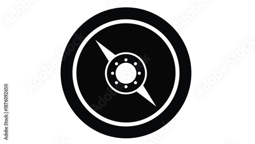 Simple black and white compass icon on plain background