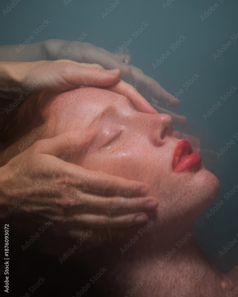 Naklejka premium Authentic Young Womans Relaxing Reiki Healing Session Premium Wellness Content for Spa Marketing and Therapeutic Advertising Campaigns