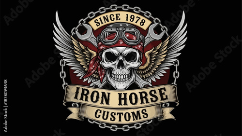 Iron Horse Customs Skull Emblem with Wings and Goggles.