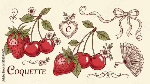 Vintage Style Fruit and Decorative Elements Illustration.