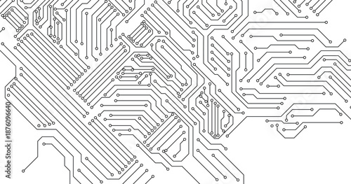 Technology black circuit diagram concept. High-tech circuit board connection system. Vector abstract technology on white background.