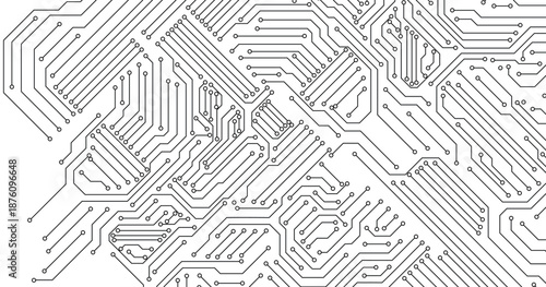 Technology black circuit diagram concept. High-tech circuit board connection system. Vector abstract technology on white background.