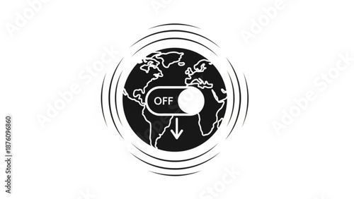 Global power switch off icon with world map and down arrow