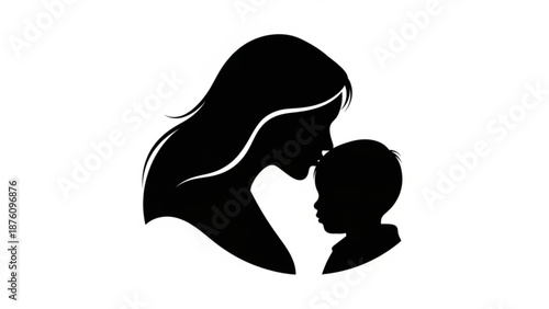 Mother and child silhouette kissing tenderly with soft lighting