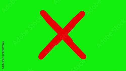 Animation on wrong cross green screen background. Red cross symbol. Wrong sign red cross icon simple animation. 4k video 