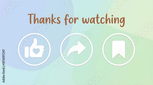 Thanks for watching screen with like share and save icons.