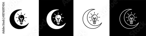 Symbolic Enlightenment: Moon and Light Bulb Creative Idea Icons, Dark Background