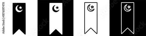 Minimalist Ramadan crescent moon and star bookmark icons for religious observance