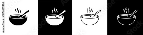 Illustration of a steaming bowl of soup with a spoon, representing a warm meal.