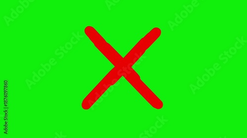 Animation on wrong cross green screen background. Red cross symbol. Wrong sign red cross icon simple animation. 4k video