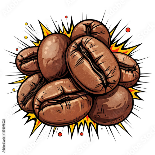 Vibrant pop art illustration of a pile of roasted coffee beans.