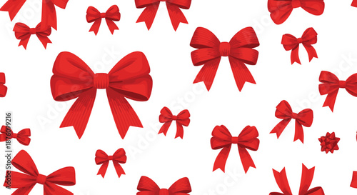 Seamless Red Gift Bow Pattern Vector with Festive Ribbon Decorations for Christmas, Holiday, Birthday, and Celebration Backgrounds