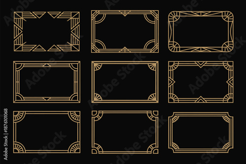 Art deco frame in golden color for classy and luxury design style, featuring premium vintage line art and elegant ornamental details.