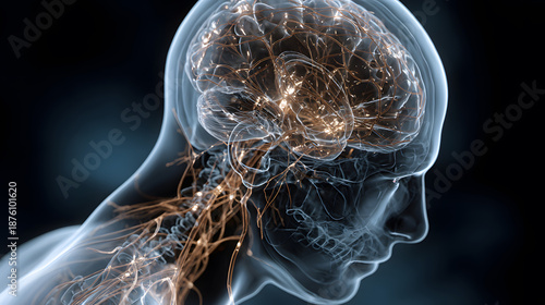 Human Brain and Nervous System with Neural Activity