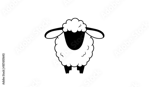 Cute East Friesian sheep flat vector illustration with fluffy wool and pink ears for livestock farming design
