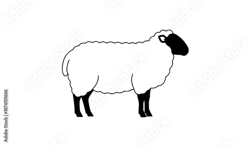 Minimal flat East Friesian sheep vector icon with thick wool coat and pink ears for agriculture use