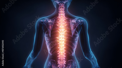 Illuminated Human Spine 3D Medical Anatomy Visualization