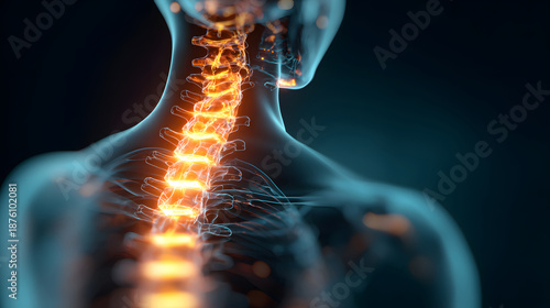 Illuminated Human Spine 3D Medical Anatomy Visualization