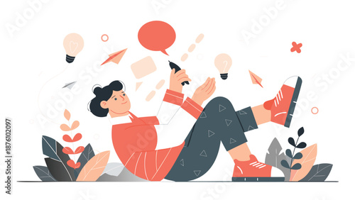 Casual young woman with creative ideas and inspiration