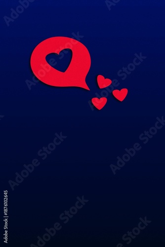 Red heart illustration on dark blue background and romantic chat bubble create a decorative Valentine vector design for wedding invitation or holiday greeting card symbol.