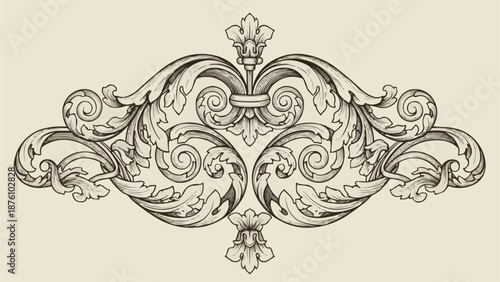 Ornate Baroque Scrollwork Decorative Element.