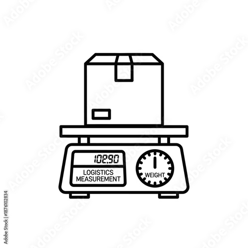 Logistics Digital Scale Icon: Box Weight Measurement Outline Vector for Shipping, Delivery, and E-commerce Fulfillment.