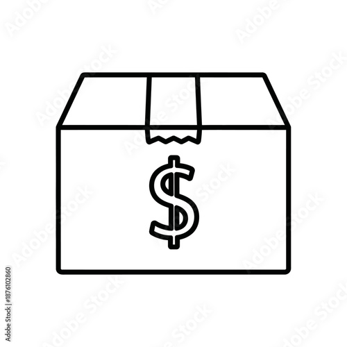 Package Delivery and Shipping Cost Line Icon. E-commerce Pricing, Freight, and Money Box Outline Vector Illustration.