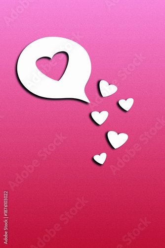 White heart illustration on pink background and romantic speech bubbles create a decorative Valentine vector design for wedding invitation or valentine's day greeting card symbol.