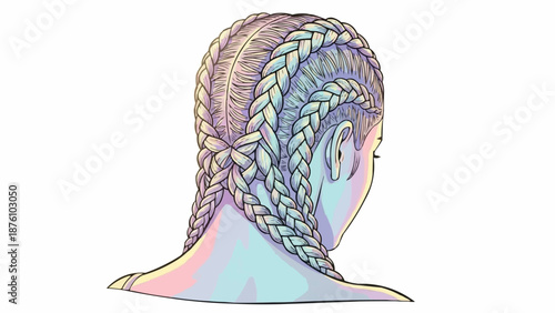 Intricate Braided Hairstyle Detailed Illustration.