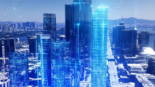 Wallpaper Mural skyscrapers with line connection, tech and business background Torontodigital.ca