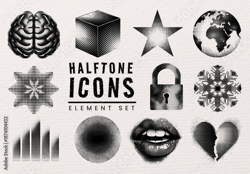 Halftone Icon Set Element Set