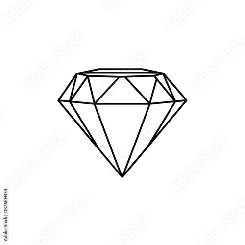 Minimalist geometric faceted diamond outline vector illustration, sparkling gemstone symbol art isolated on a crisp white background for design