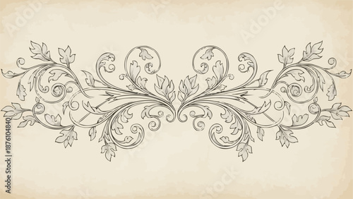 Vintage Floral Swirl Ornament Drawing.