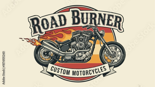 Custom Motorcycle with Flames Logo Design.
