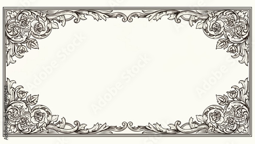 Ornate Floral Border Design Element Vintage Style.