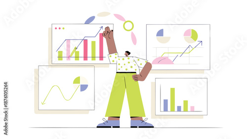 Businessman analyzing data charts and graphs in modern office setting