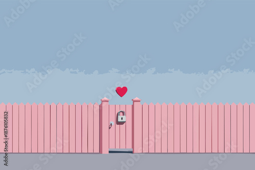 Valentines Love Lock Fence Illustration Representing Commitment Promise Everlasting Romantic Bond