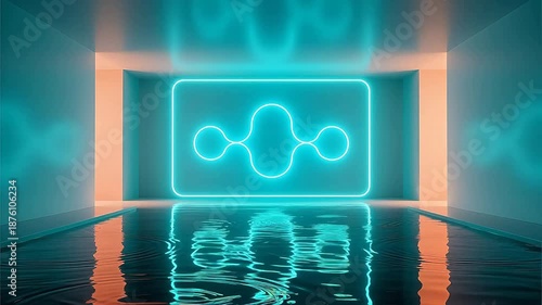 Neon light design in reflective room