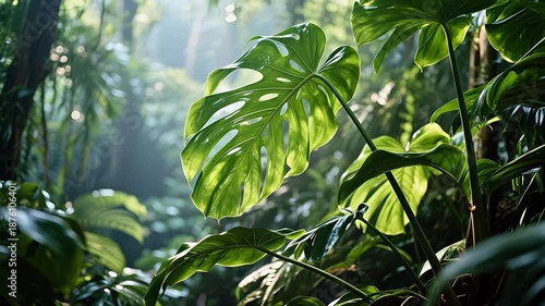 Large green leaf in a forest
