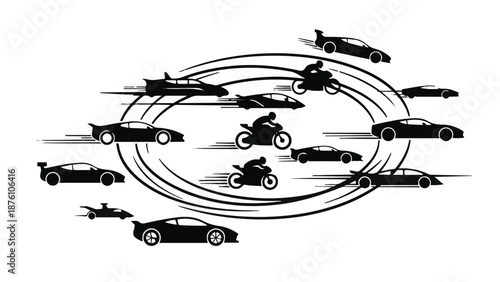 Vehicles speeding in circular motion on road